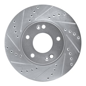 Kia Rondo Brake Rotor (1) - Front Left - R1 Concepts - Drilled & Slotted - Silver - `07-`10